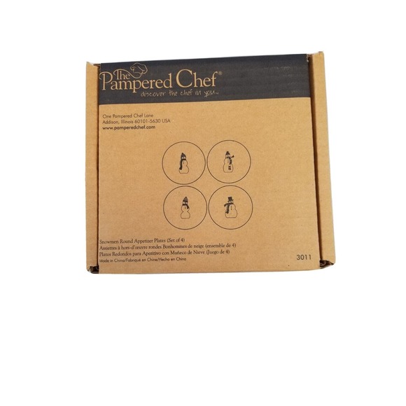 Pampered Chef Snowman Appetizer Round Dessert Plates 6 inch Diameter Set Of 4 - Picture 3 of 9